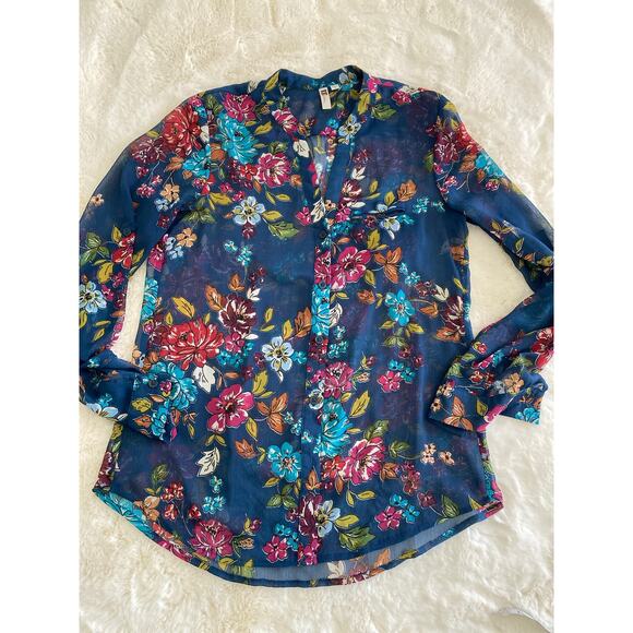 Kut From The Kloth Sinclaire Floral Blouse Semi Sheer Top Button‎ Small Colorful - Picture 3 of 9